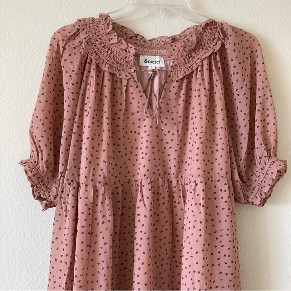 Merci Printed Front Tie Tier Dress | New No Tags | Size L | Color Dark Peach - Picture 8 of 10